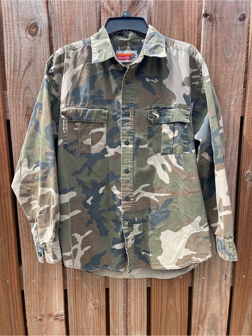Vintage Winchester Camouflage Utility Long Sleeve button up Shirt mens medium